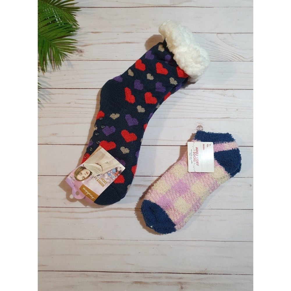 NWT Bundle 2 Pack of Fuzzy Winter Socks, Cold Weather, Cozy, Women's, Pink Blue